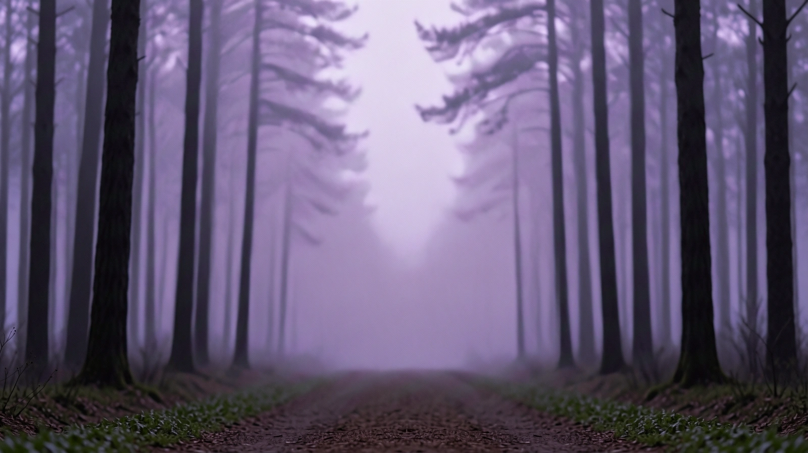 Morgendlicher Waldweg im Nebel